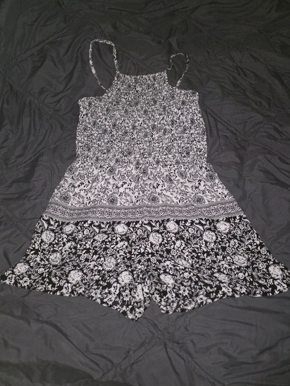 Black & White Floral Smocked Romper